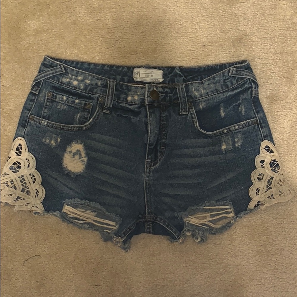 Lace denim shorts